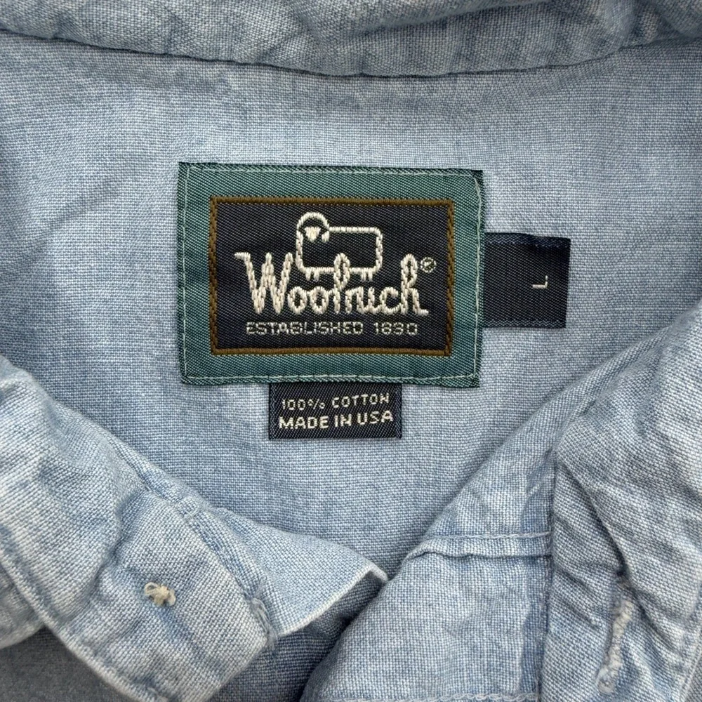 Woolrich Mens Blue Cotton Chamois Long Sleeve Button‎ Down Shirt L Made in USA
